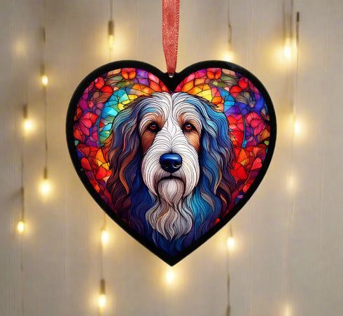 Bearded Collie Stained Glass Effect Heart Suncatcher